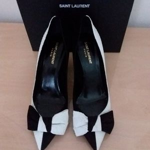 Saint Lauren Black and White Era Bow Pumps